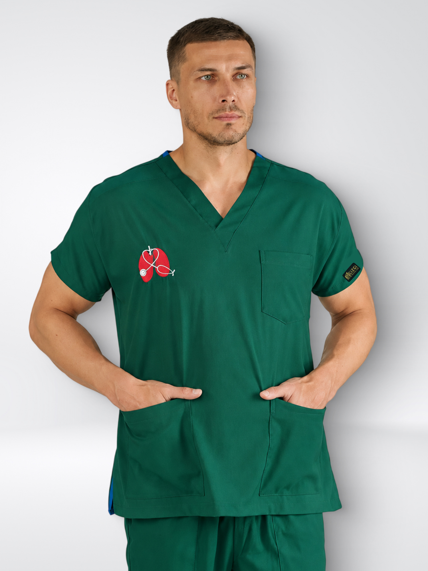 Костюм Dr.Greys с вышивкой стрейч темно-зеленый XXS